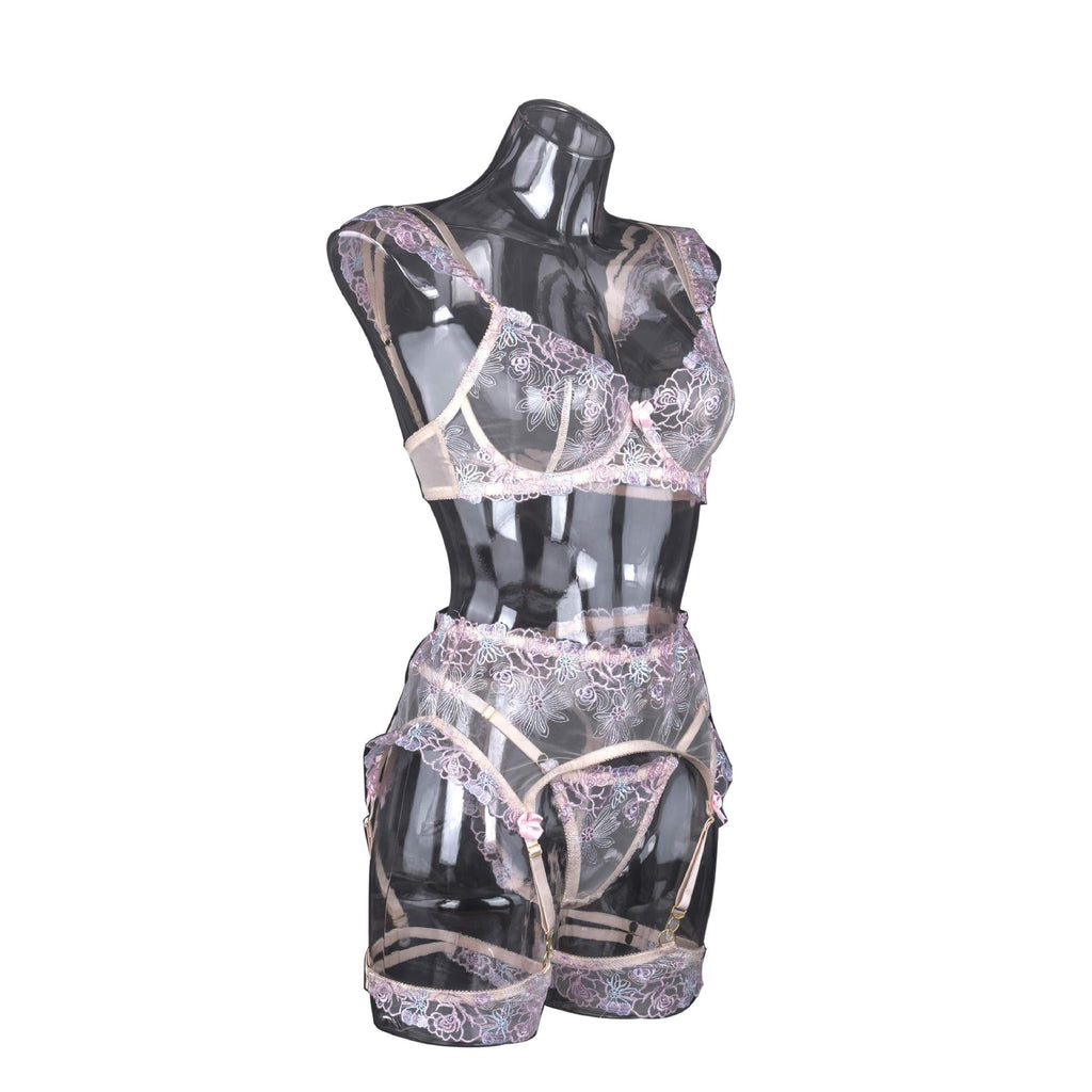 Ladies Floral Embroidery 3PCS Lingerie Set SKLG4102