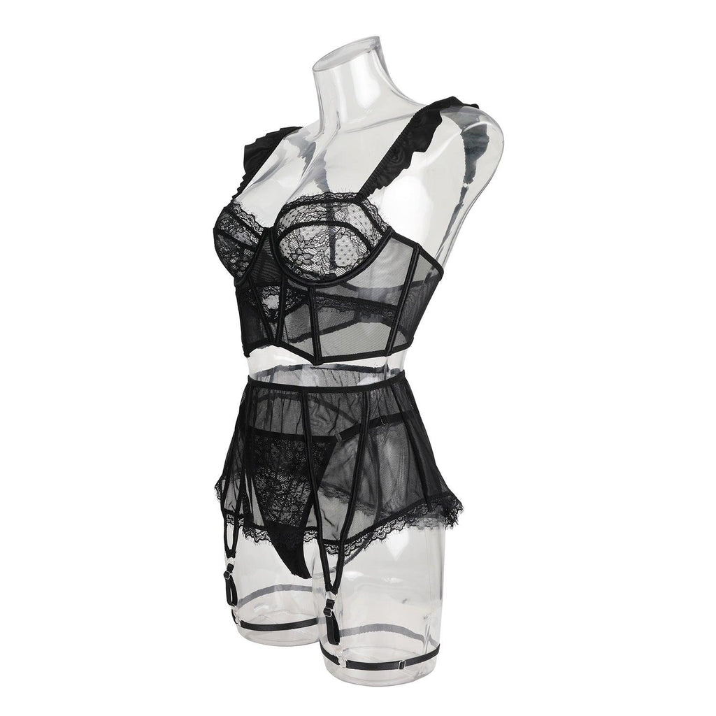 Ladies See Through Floral Lace 3PCS Lingerie Set SKLG4026
