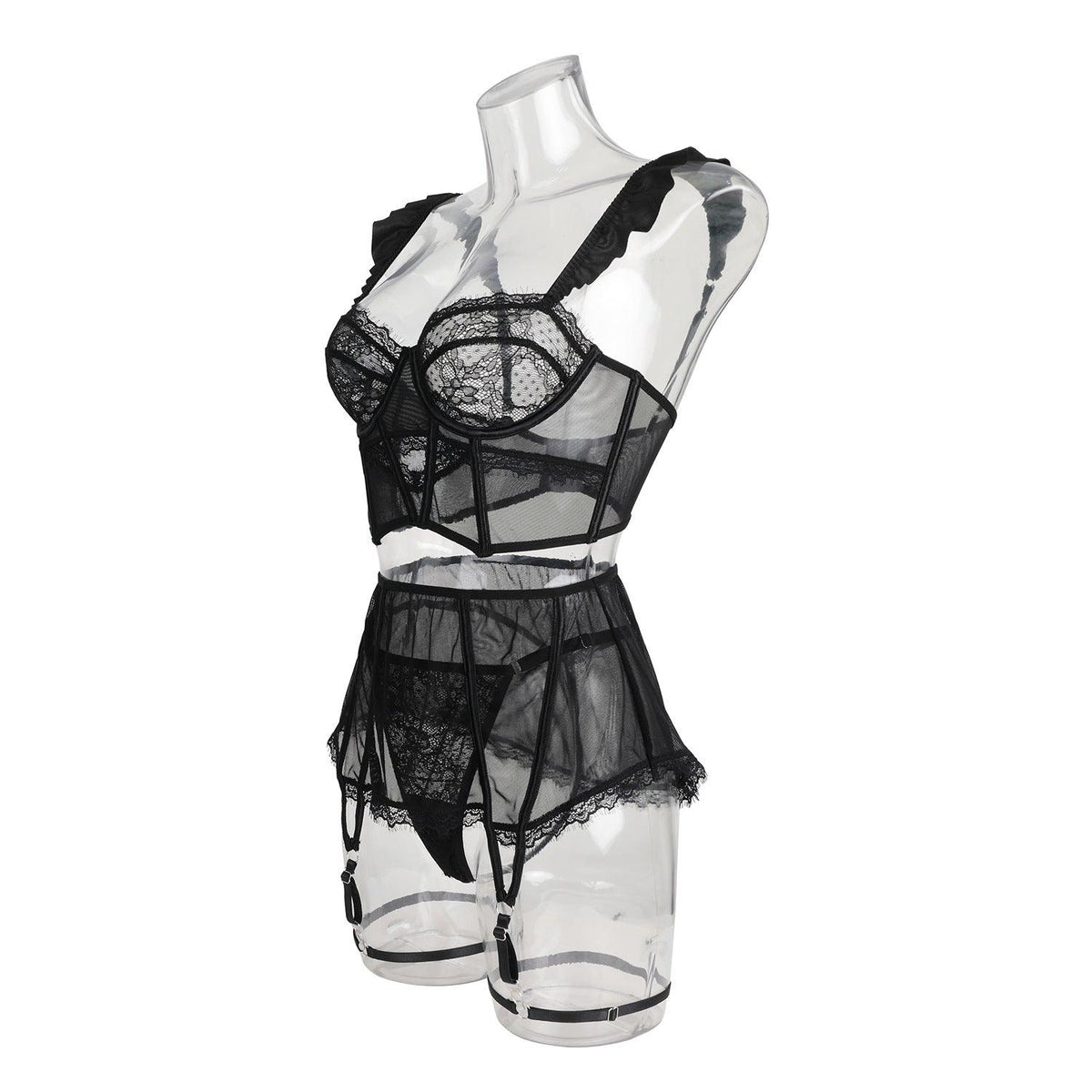 Ladies See Through Floral Lace 3PCS Lingerie Set SKLG4026