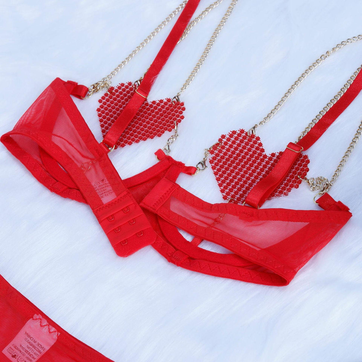 Ladies Heart Shaped Rhinestone 3PCS Lingerie Set SKLG4029