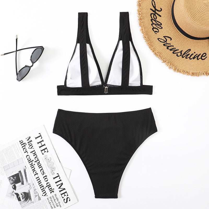 Ladies Triangle V-Neck 2PCS Bikini Set Swimsuit 8BK3WST316