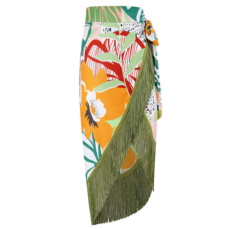 Ladies Print Tassels One Shulder Bikini Set SKSW40118