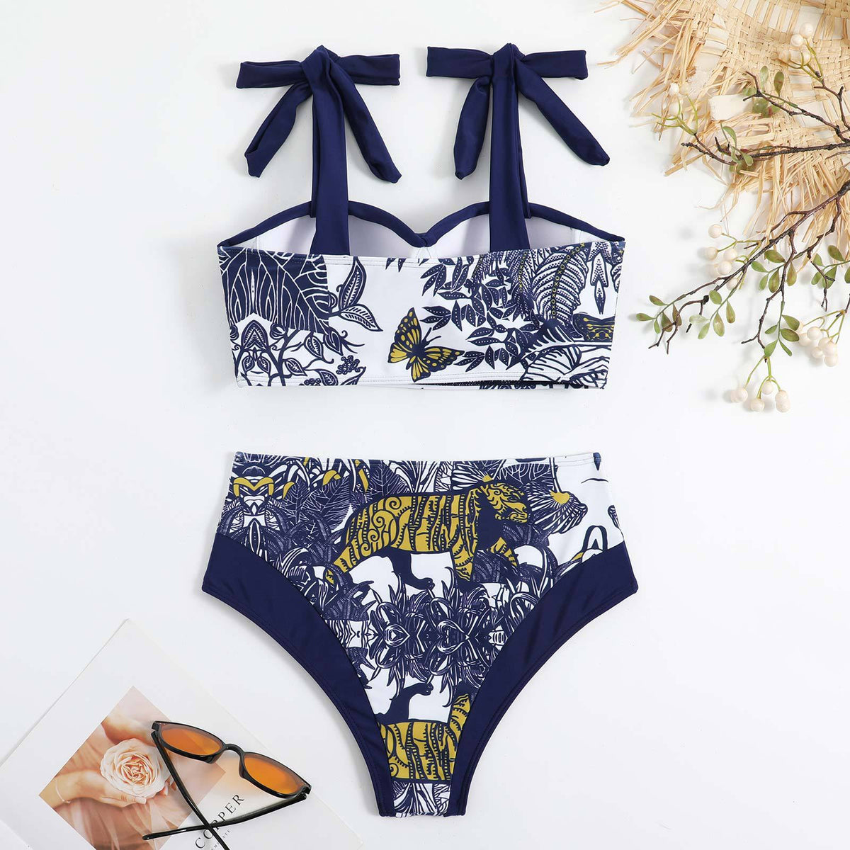 Butterfly Tiger Strape Shoulder Bikini Set with Cover SKSW40117