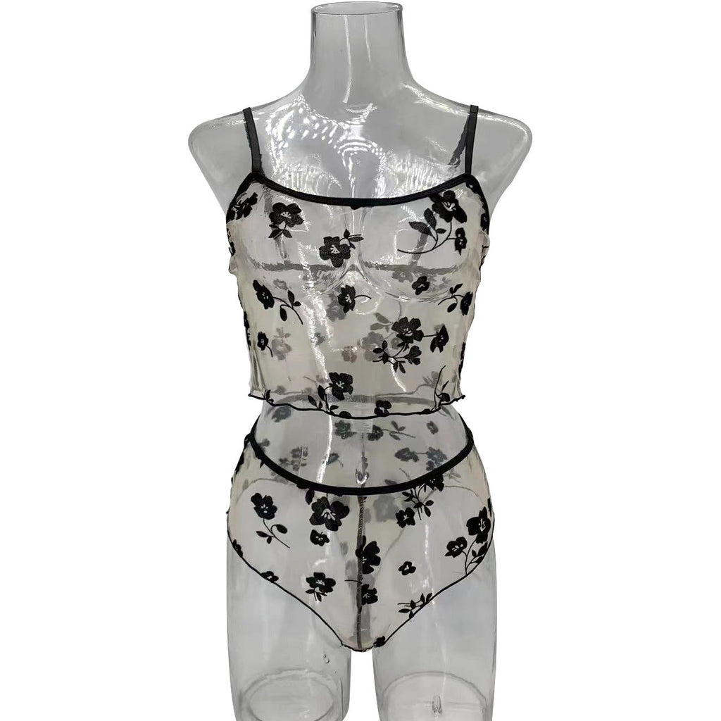 Ladies Floral See Through 2PCS Lingerie Set SKLG4160