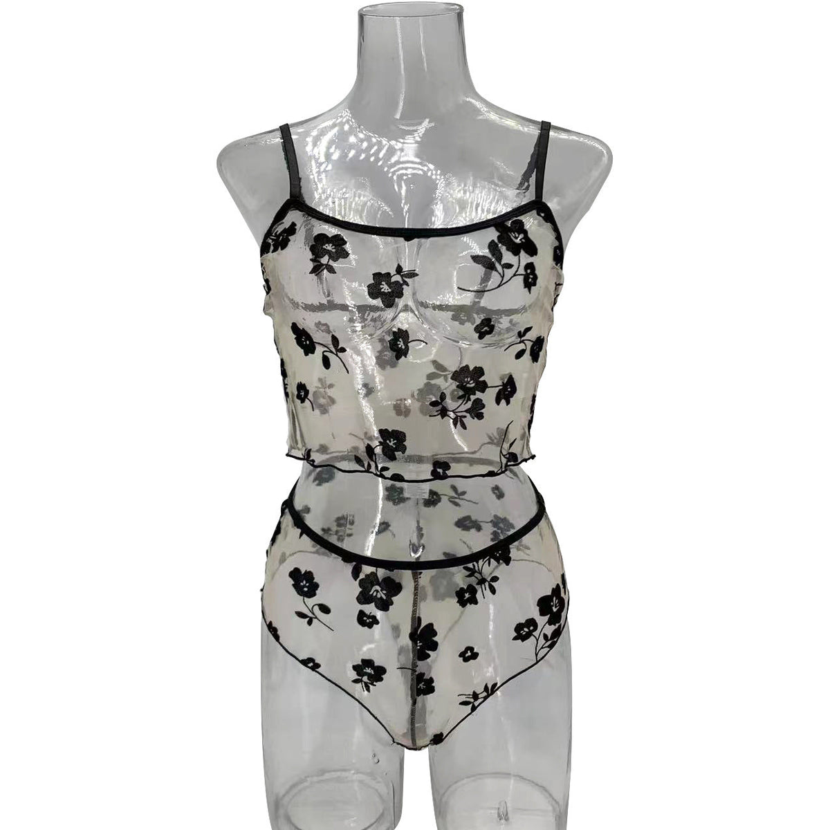 Ladies Floral See Through 2PCS Lingerie Set SKLG4160