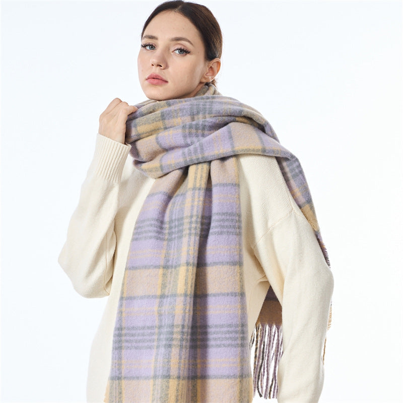 Ladies Vintage Plaid Pattern Mohair Scarf SKAS4204