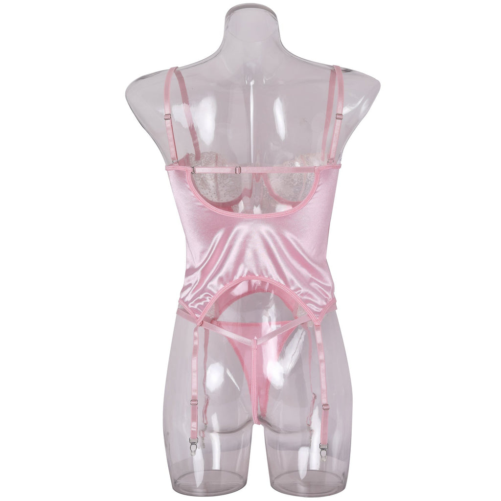 Ladies Floral Lace Velvet Lingerie Corset with Thong SKLG4094
