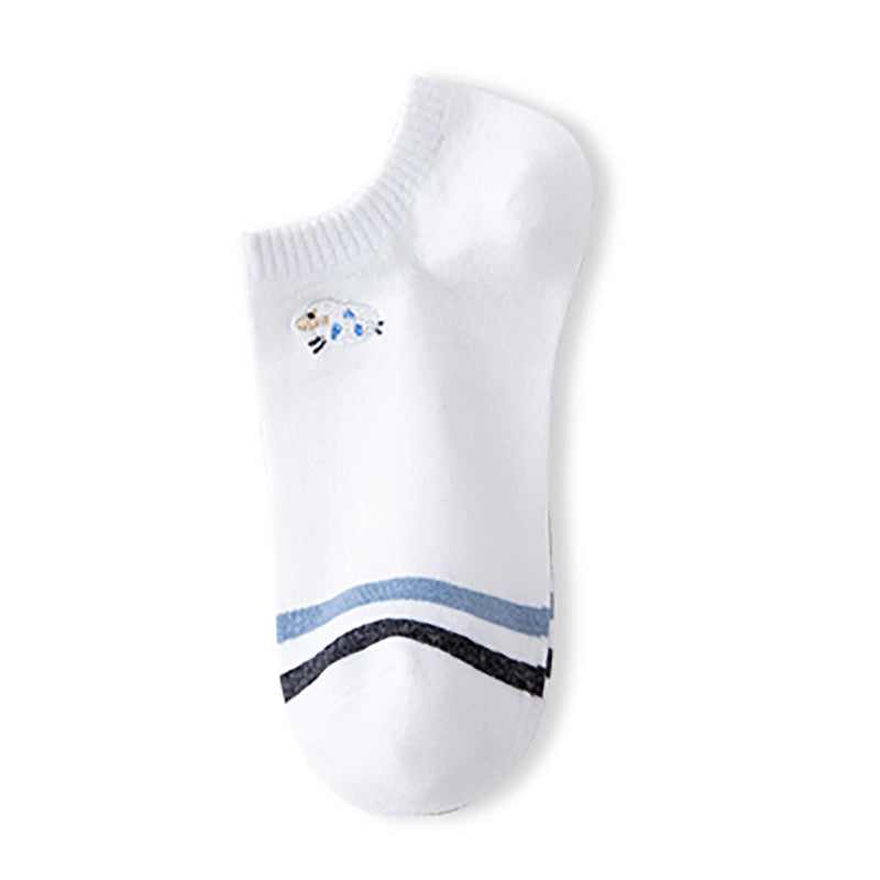 Ladies Embroidery Sheep Striped Knit Boat Socks SKAS50030