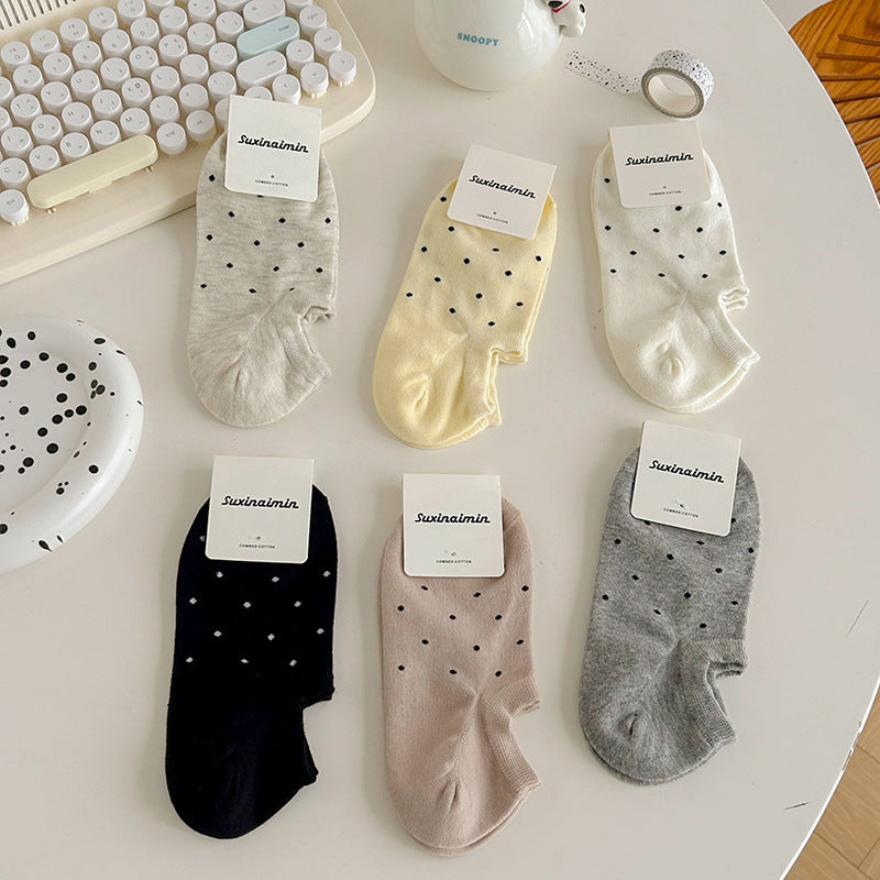 Ladies Polka Dot Knit Boat Socks SKAS50029