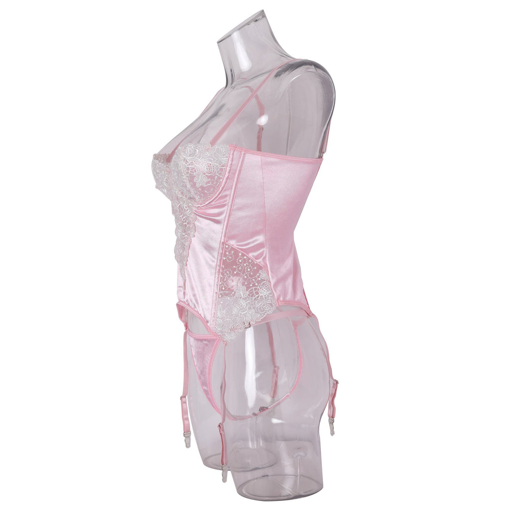 Ladies Floral Lace Velvet Lingerie Corset with Thong SKLG4094