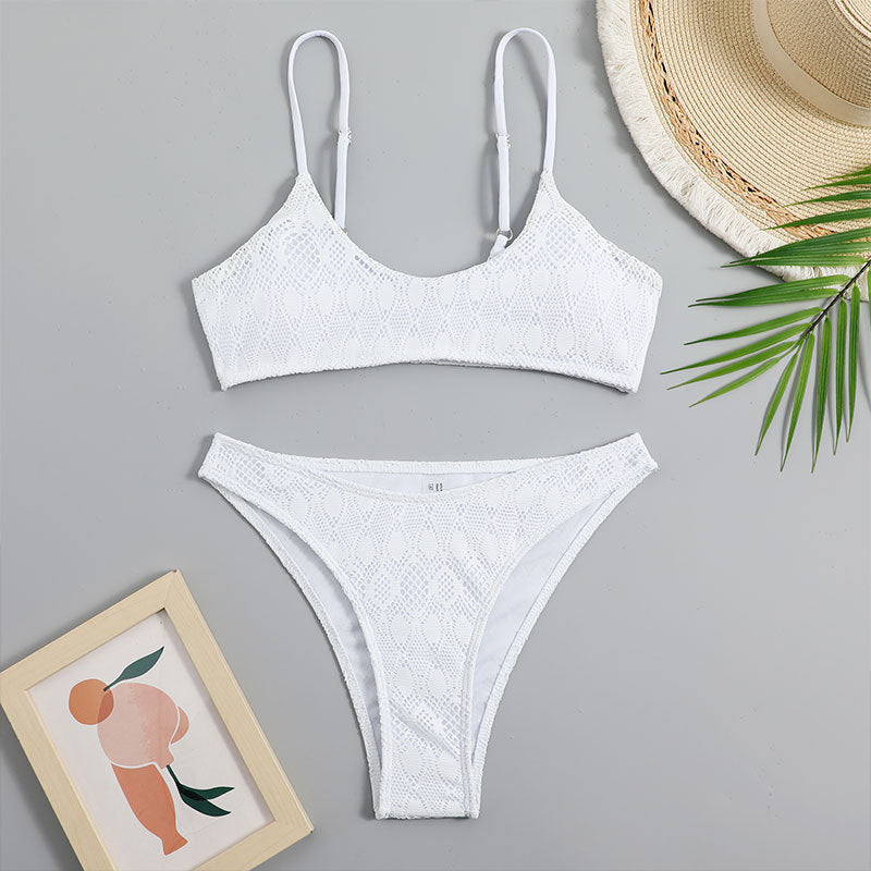Ladies Eyelet Solid Color 2PCS Bikini Set SKSW40107