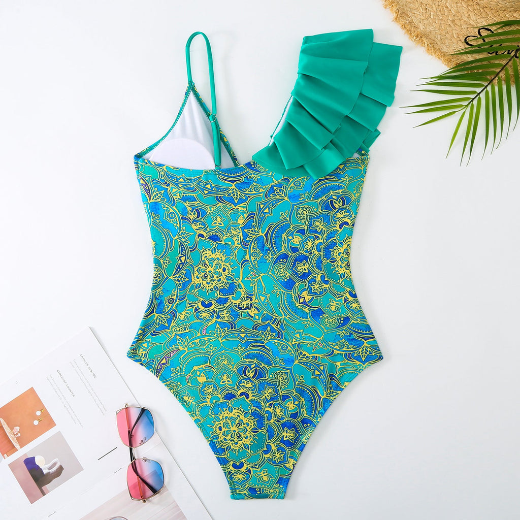 One Ruffle Shoulder One Piece with Cover SKSW40128