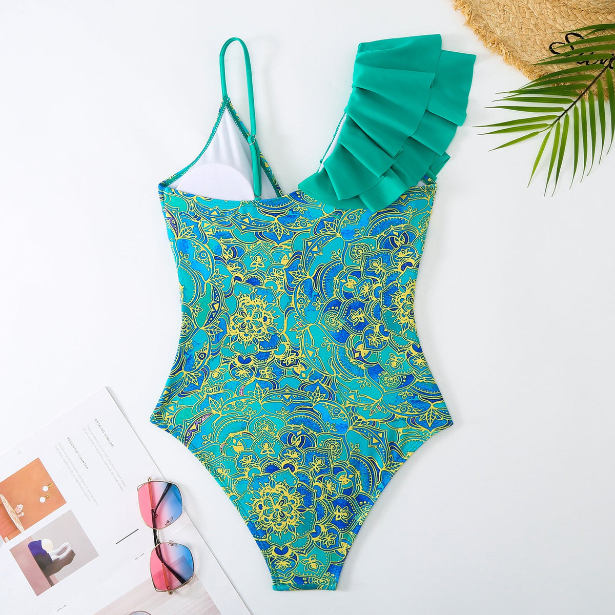 One Ruffle Shoulder One Piece with Cover SKSW40128