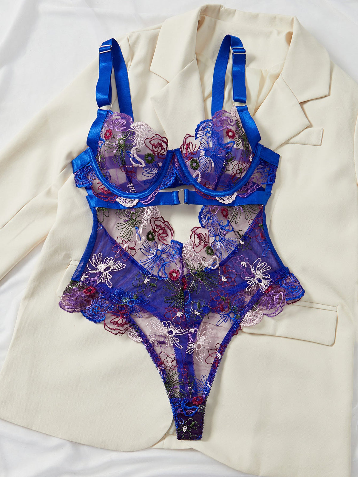 Ladies Rose Embroidery See Through Lingerie Teddy SKLG4038
