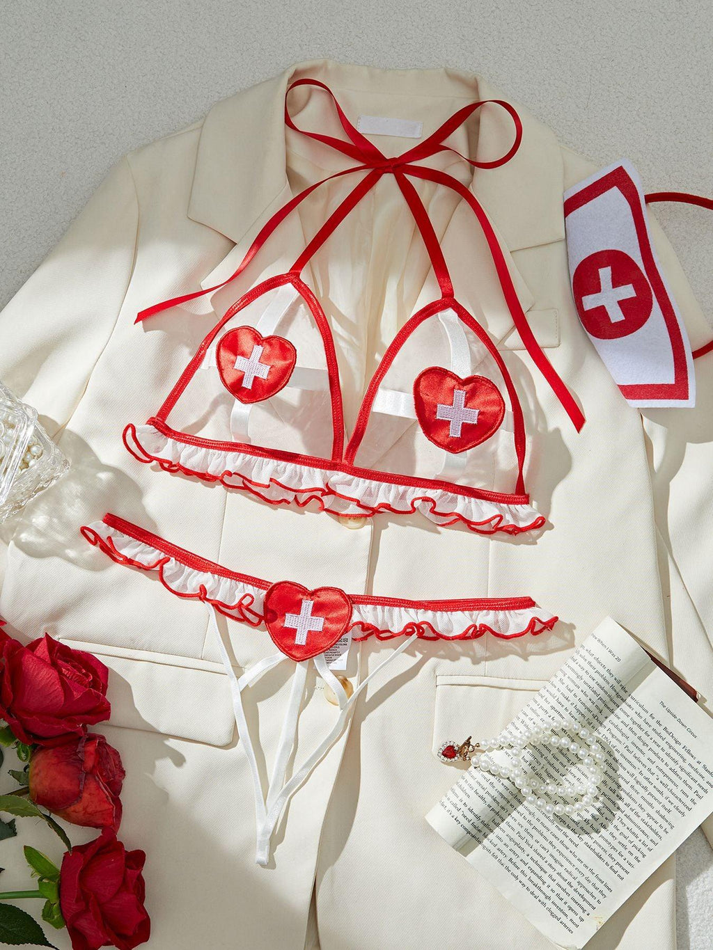 Ladies Spicy Costume Nurse 3PCS Lingerie Set SKLG4012