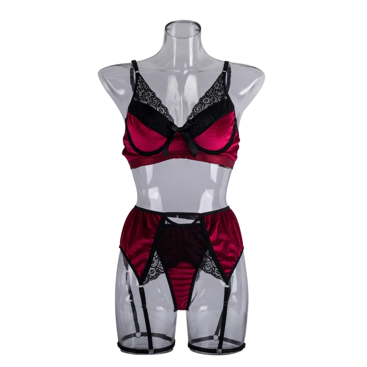 Ladies Floral Lace Velvert 3PCS Lingerie Set SKLG4088