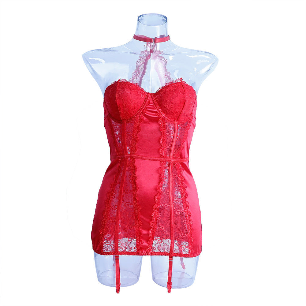 Ladies Satin Lace Sexy Lingerie Chemise Set SKLG4092