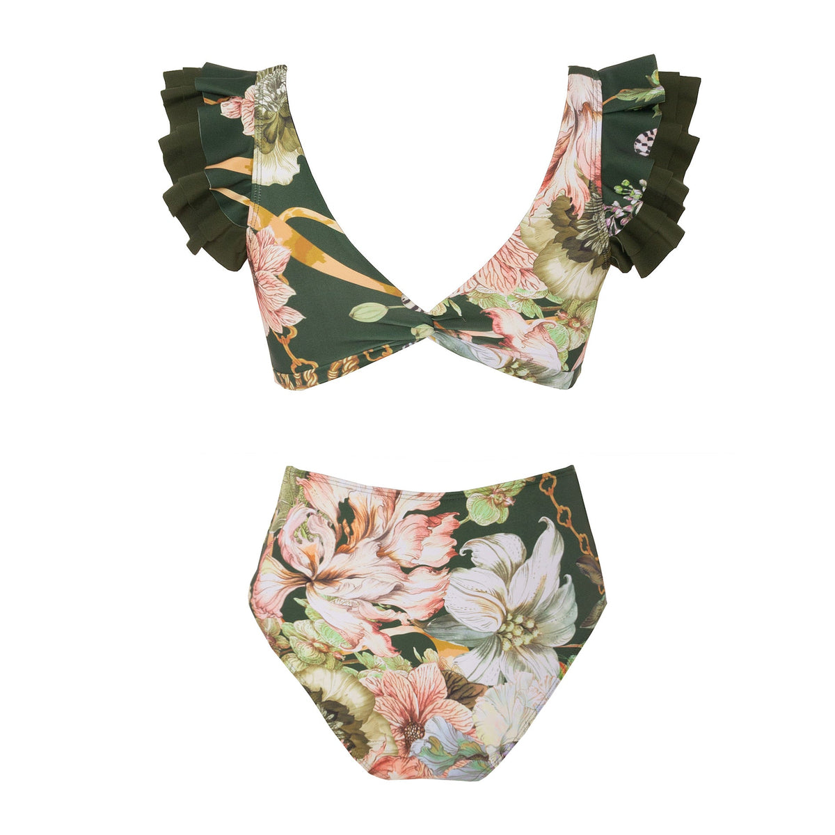 Ruffle Shoulder 2PCS Bikini Set with Salong SKSW40154