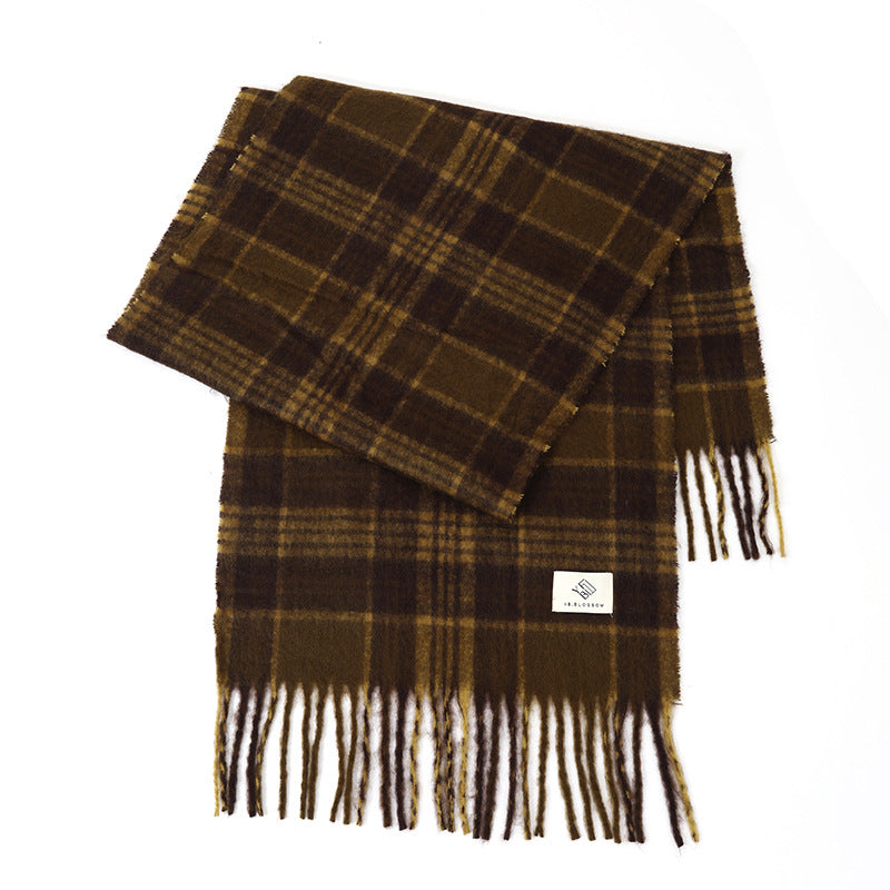 Ladies Vintage Plaid Pattern Mohair Scarf SKAS4204