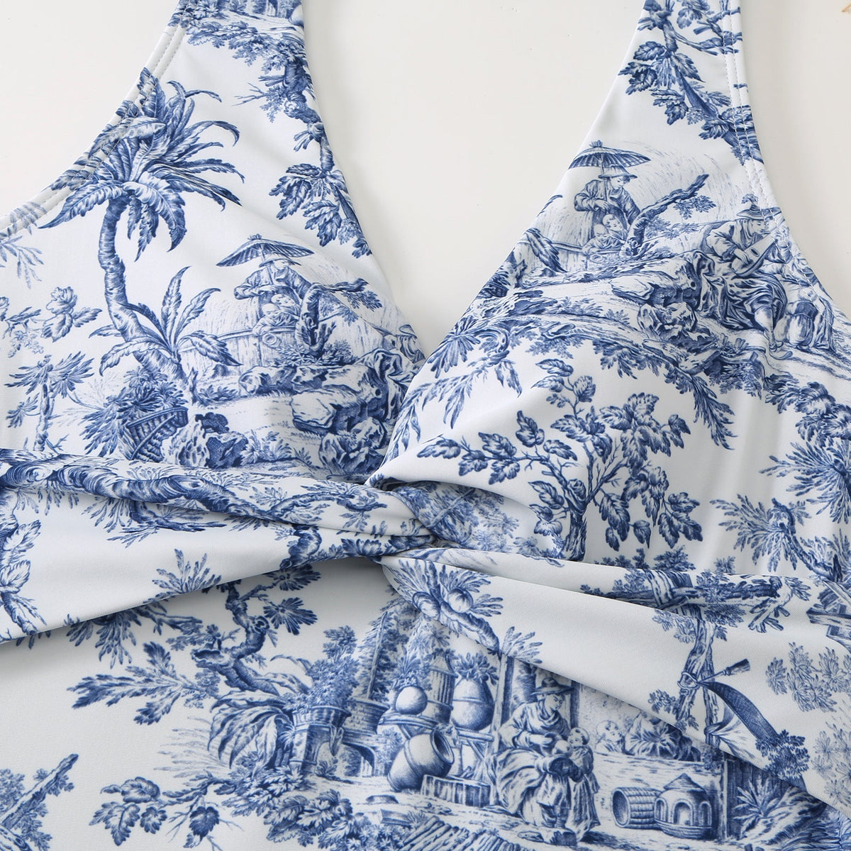 Ladies Floral Print One Piece with Cover SKSW40138
