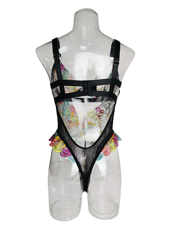 Ladies Rose Embroidery See Through Lingerie Teddy SKLG4038