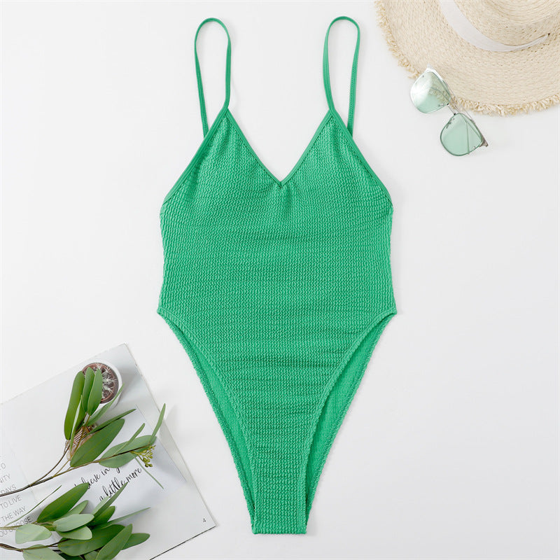 Two Shoulder Wrinkle One Piece Swimwear SKSW40093