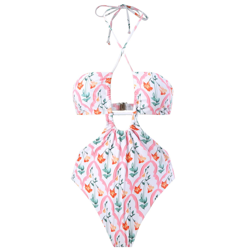 String Halter One Piece Swimwear with Cover SKSW40150