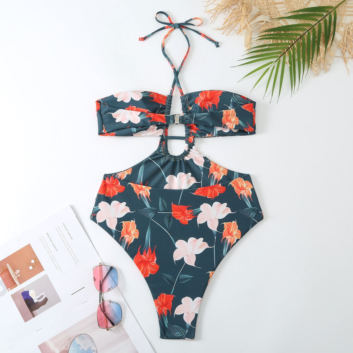 String Halter One Piece Swimwear with Cover SKSW40150