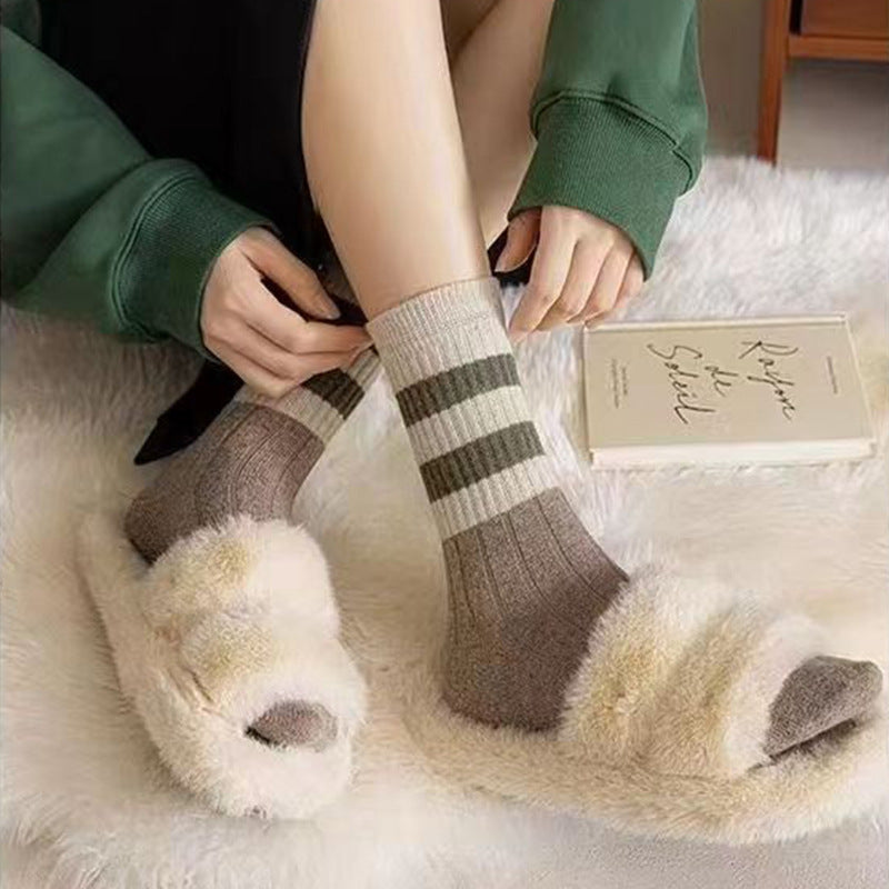 Ladies Rib Knit Color Block Stripe Socks SKASC4176