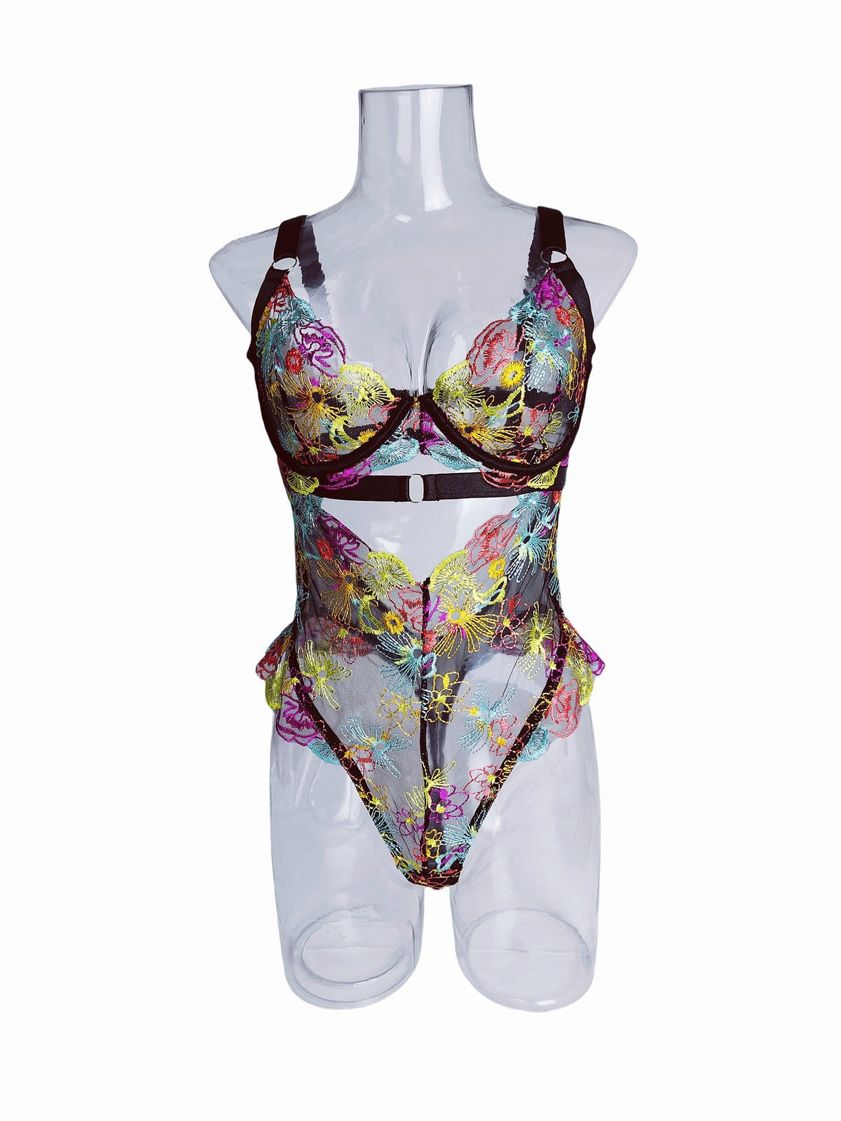 Ladies Rose Embroidery See Through Lingerie Teddy SKLG4038
