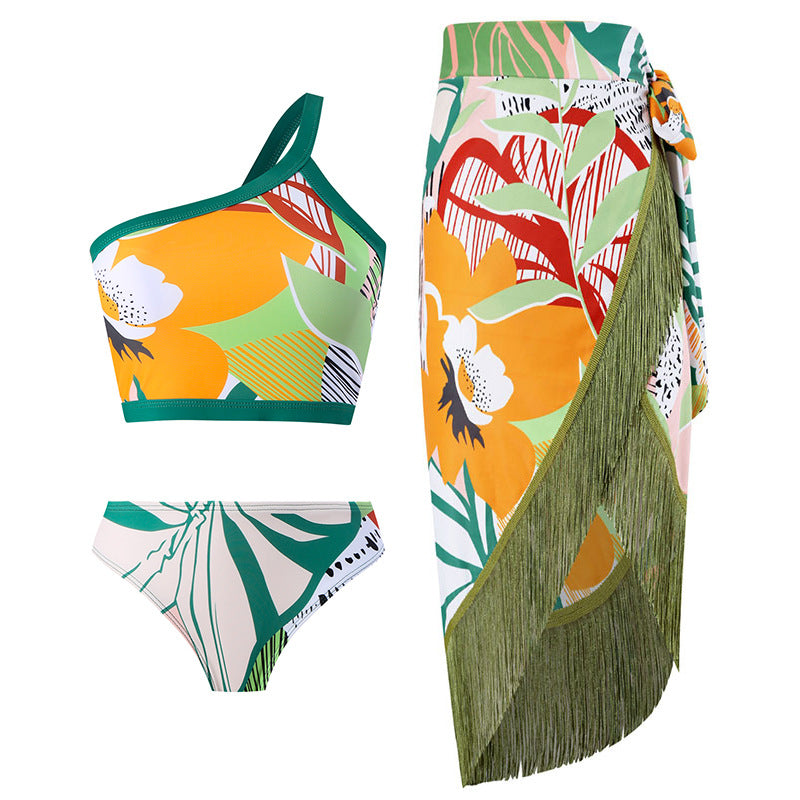 Ladies Print Tassels One Shulder Bikini Set SKSW40118