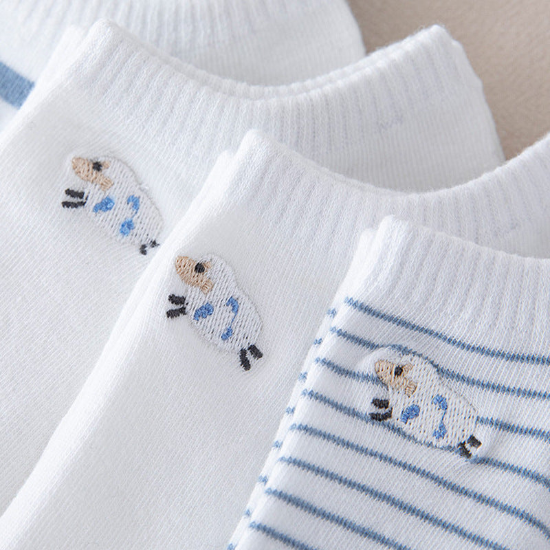 Ladies Embroidery Sheep Striped Knit Boat Socks SKAS50030