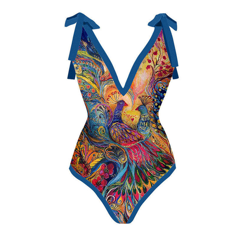 Ladies Strape Shoulder Print One Piece Swimwear SKSW40080T