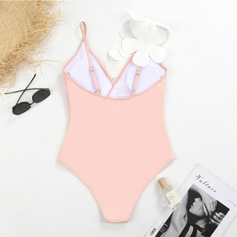 Flower Shoulder One Piece Swimwear 2PCS Set SKSW40141