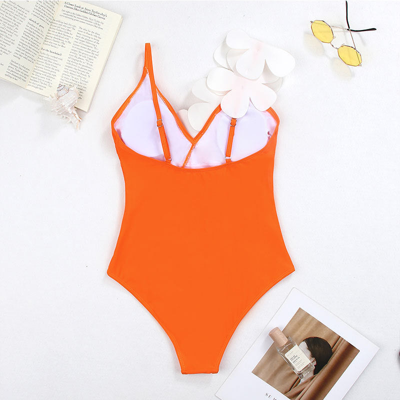 Flower Shoulder One Piece Swimwear 2PCS Set SKSW40141