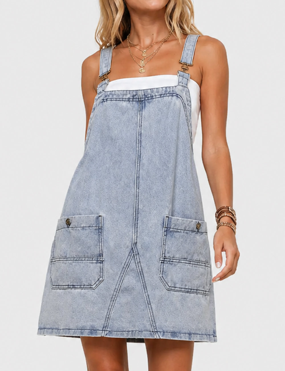 Ladies Pocket Denim Mini Overall Dress