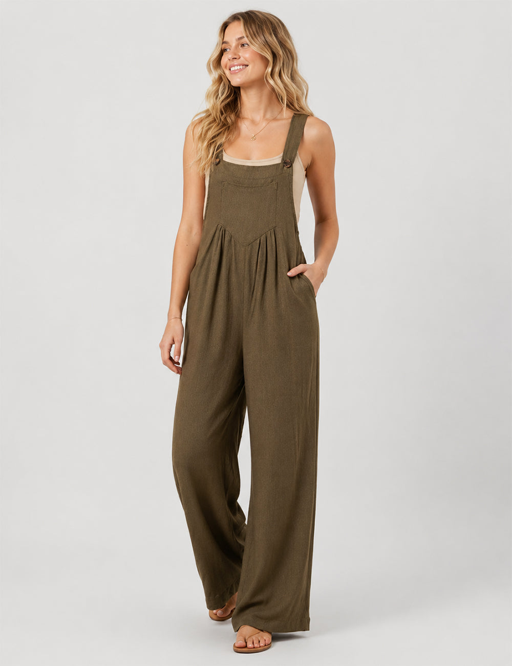 Ladies Solid Color Strape Shoulder Overalls Daily Jumpsuit