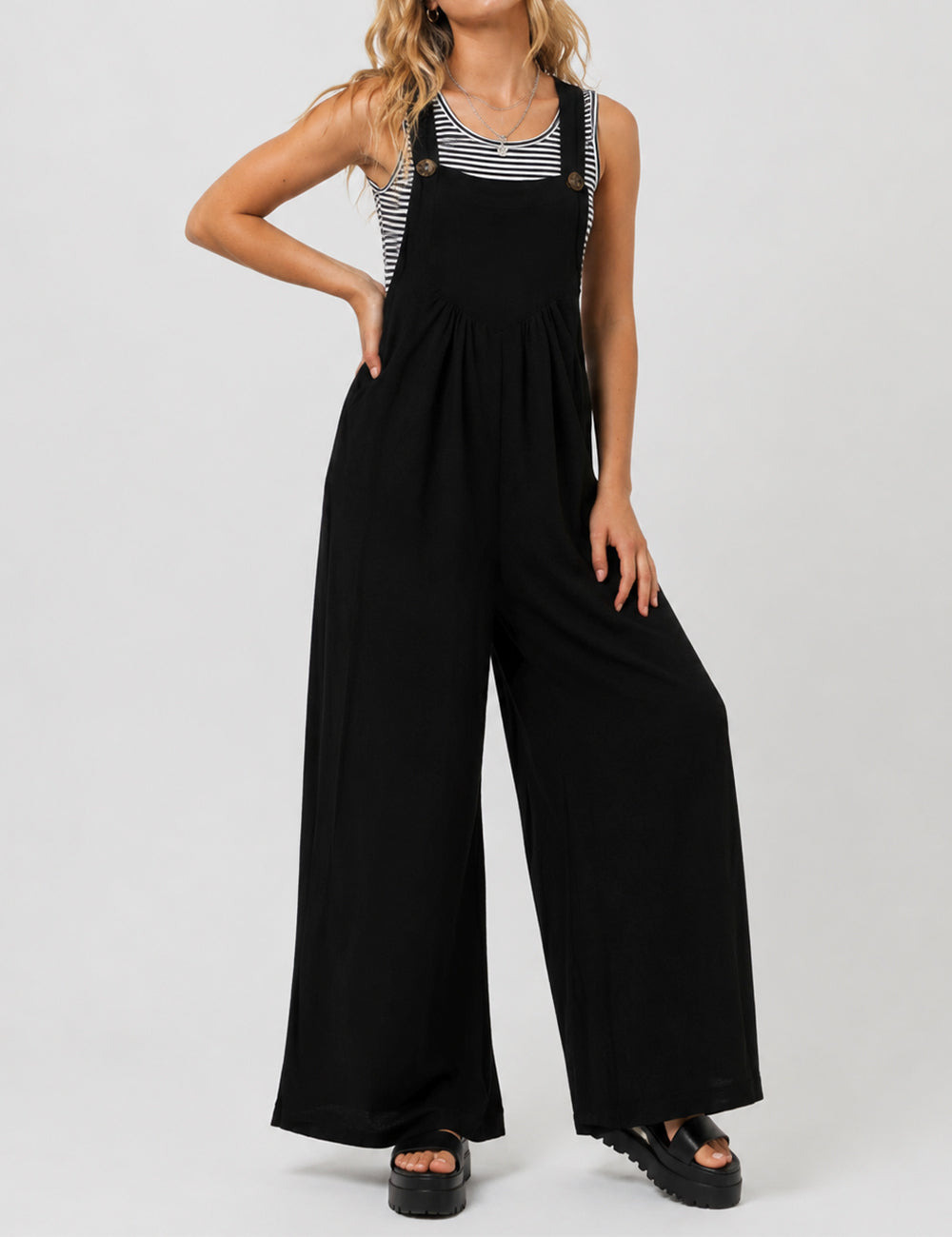 Ladies Solid Color Strape Shoulder Overalls Daily Jumpsuit
