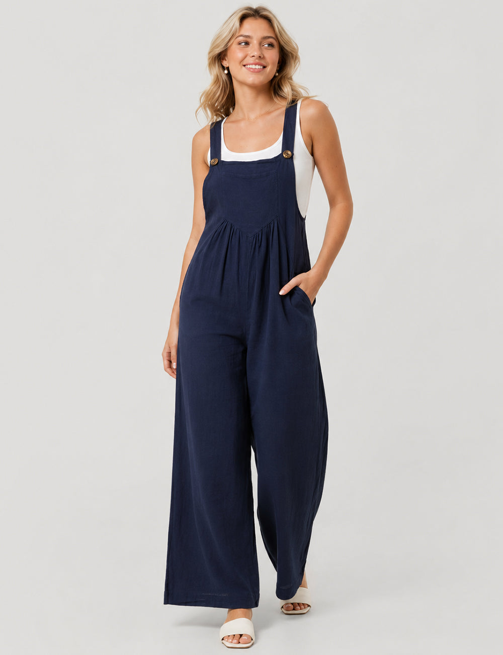 Ladies Solid Color Strape Shoulder Overalls Daily Jumpsuit