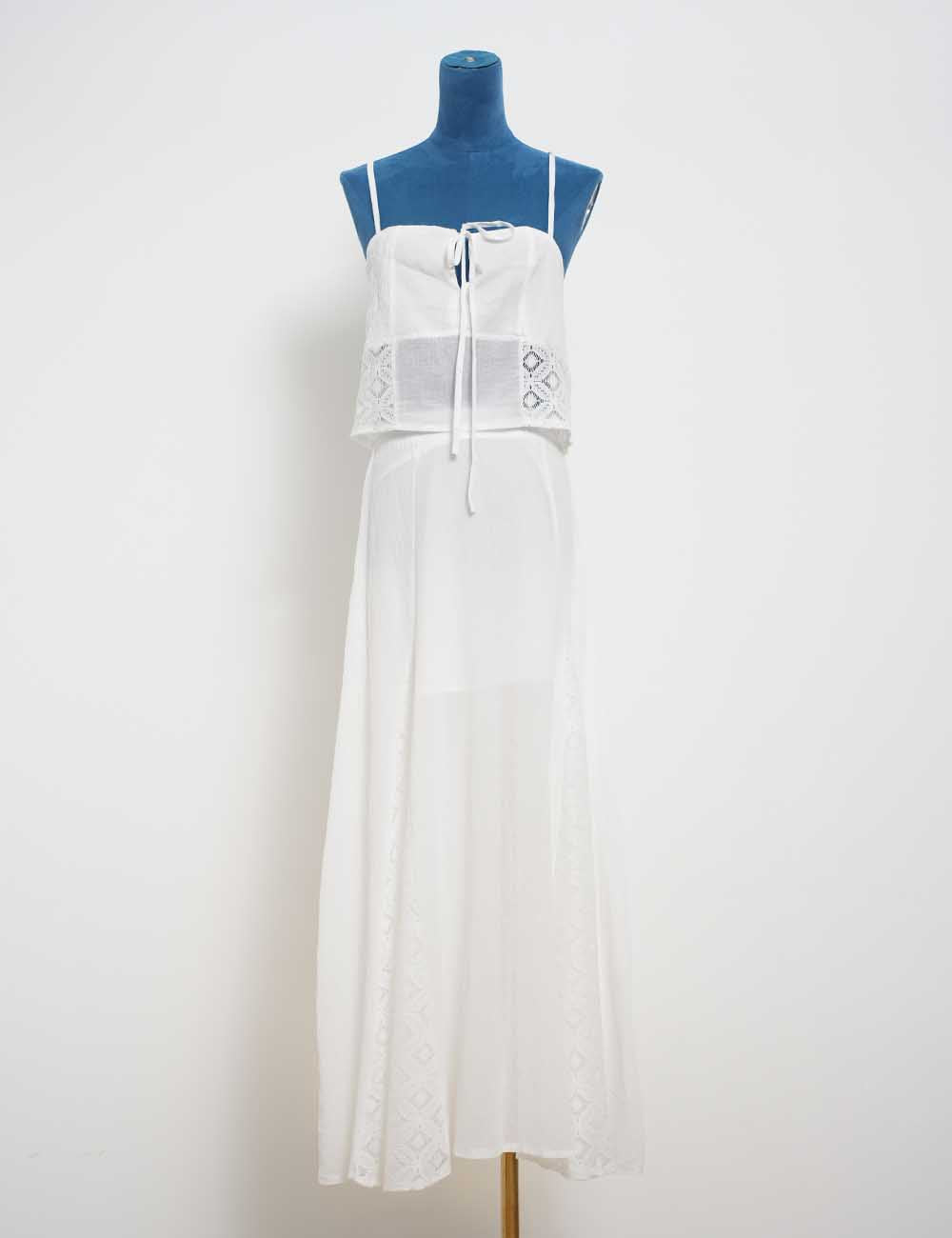 Ladies White Back Smocking Cami Top & Skirt Set