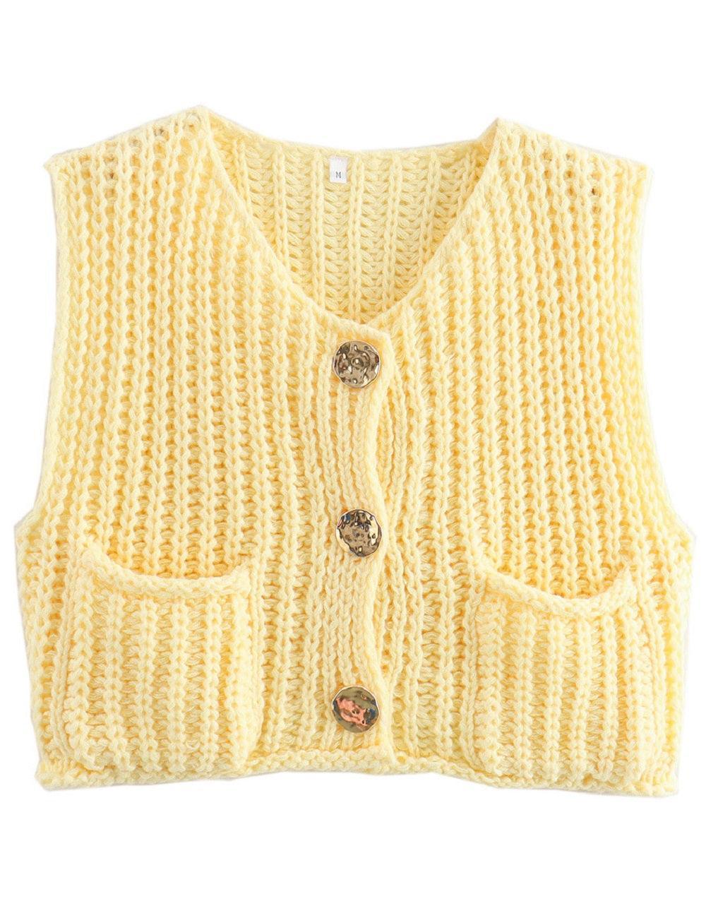 Ladies Solid Color Sleeveless Open Knit Sweater Vest