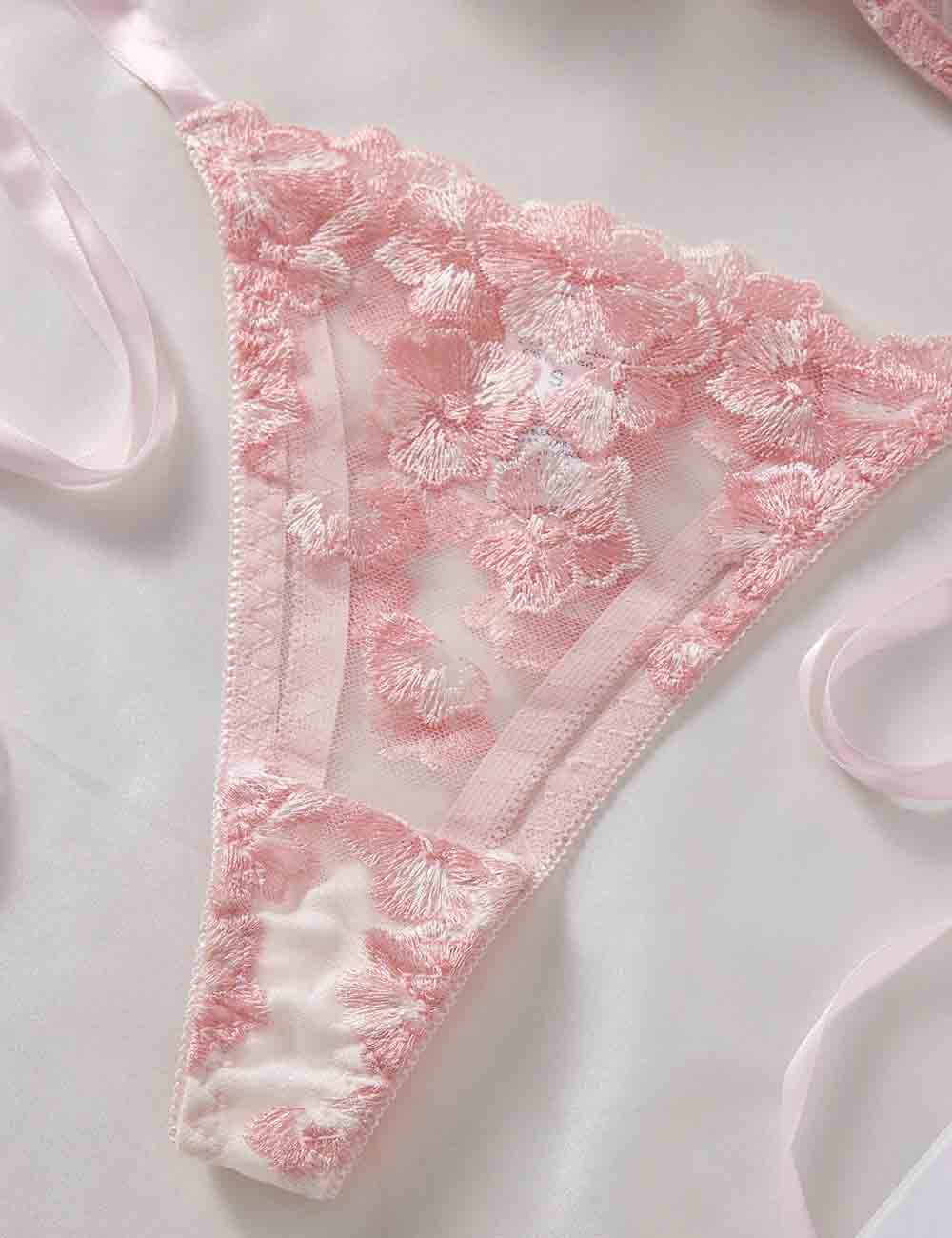 Ladies Floral Embroidery See Through 2PCS Lingerie Set 8XX0110