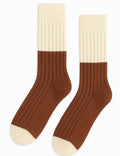 Ladies Soft Warm Winter Color Block Ribbed Midi Calf Socks