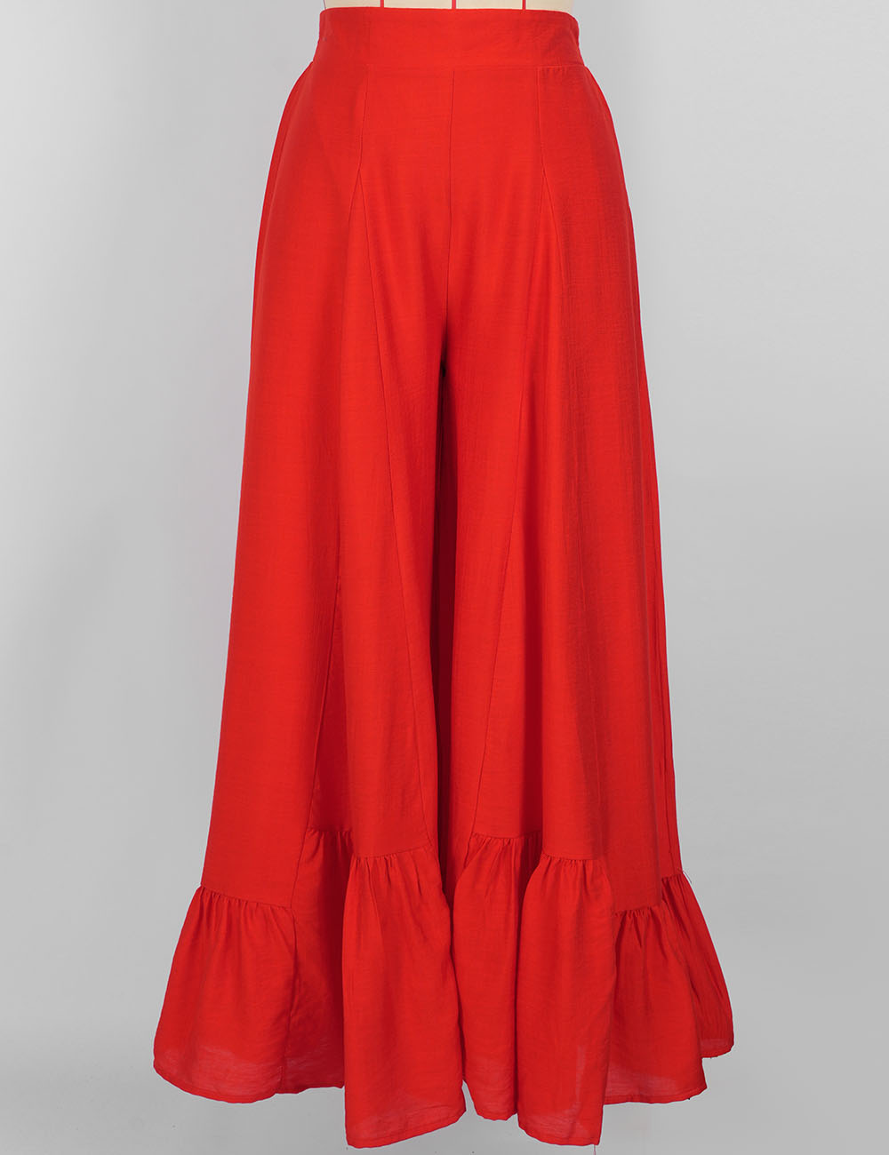 Ladies Elastic Waist Ruffle Wide Leg Pants