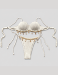 Ladies Solid Color Shell Decor Sweetheart Neck Bikini Set
