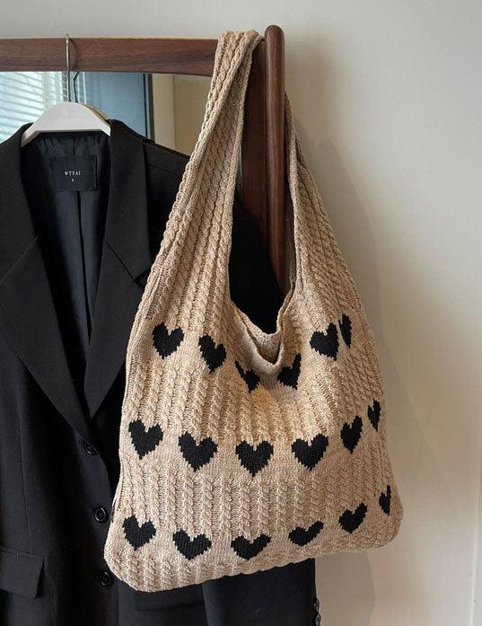Ladies Knit Heart Shpaed One Shoulder Tote Bag SKAB4109