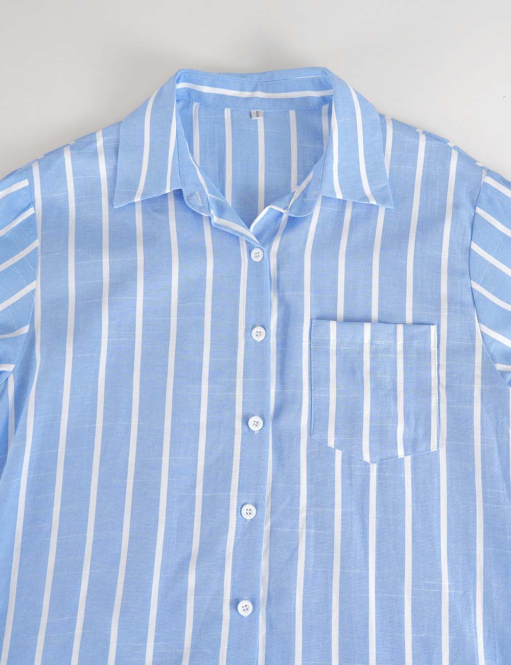 Ladies Striped Button Down Blouse & Shorts Matching Set