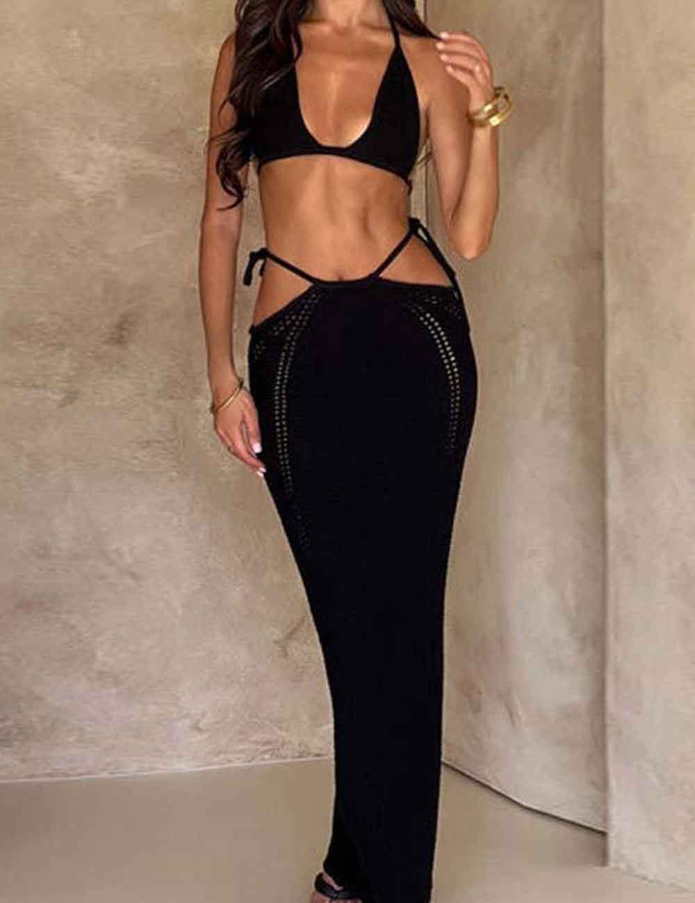 Solid Color Bikini Swimwear Cover Up Set