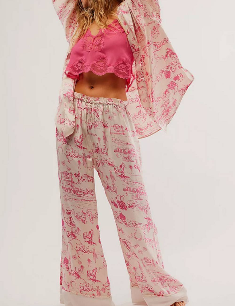 Ladies V-Neck Floral Print Top & Pants Set SKST51306