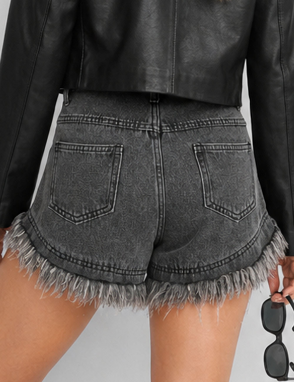 Ladies Distressed Raw Edge Frayed Hem Denim Shorts